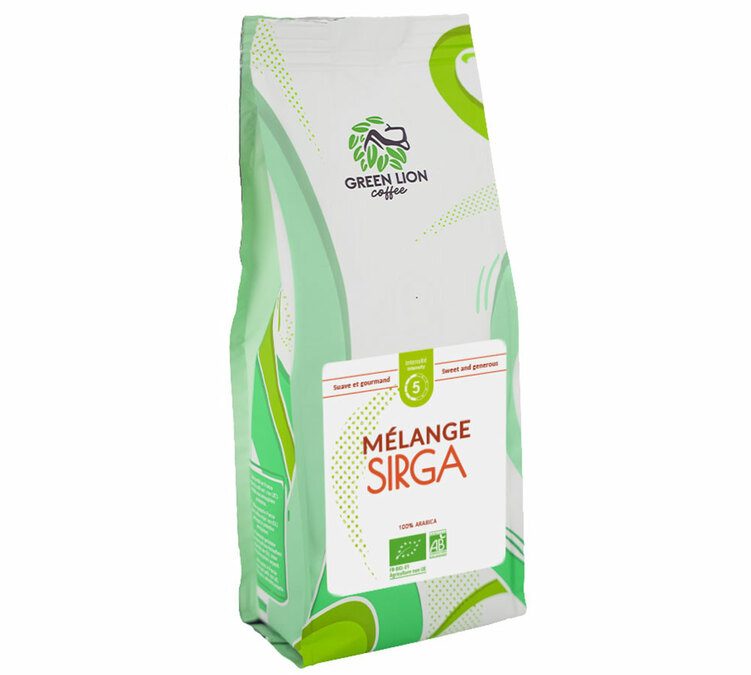 1 kg kawy ziarnistej dla profesjonalistów Ekologiczna Mieszanka Sirga 100% Arabica - Green Lion Coffee