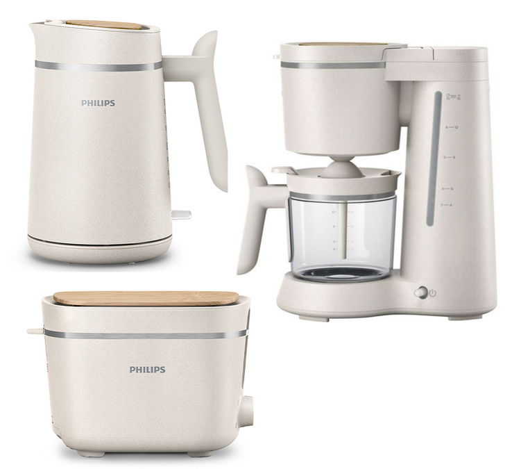 Philips Eco Conscious Aamiaispakkaus: Vedenkeitin + Suodatinkahvinkeitin + Leivänpaahdin