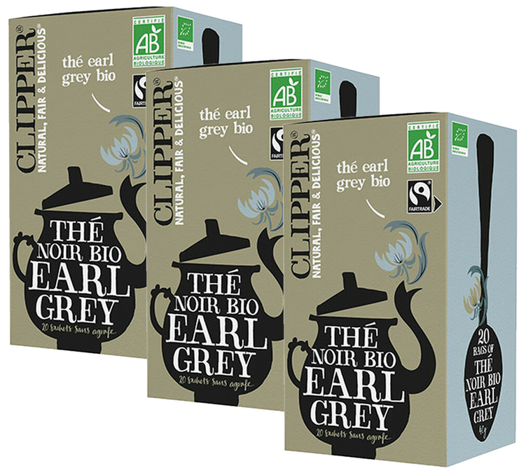 Packung Bio & Fairtrade Earl Grey Schwarztee - 3 x 20 Beutel - CLIPPER