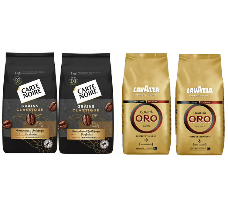 4 x 1 kg – Kaffebønner – 2 kg Qualità Oro og 2 kg Classique Pur Arabica – LAVAZZA / CARTE NOIRE