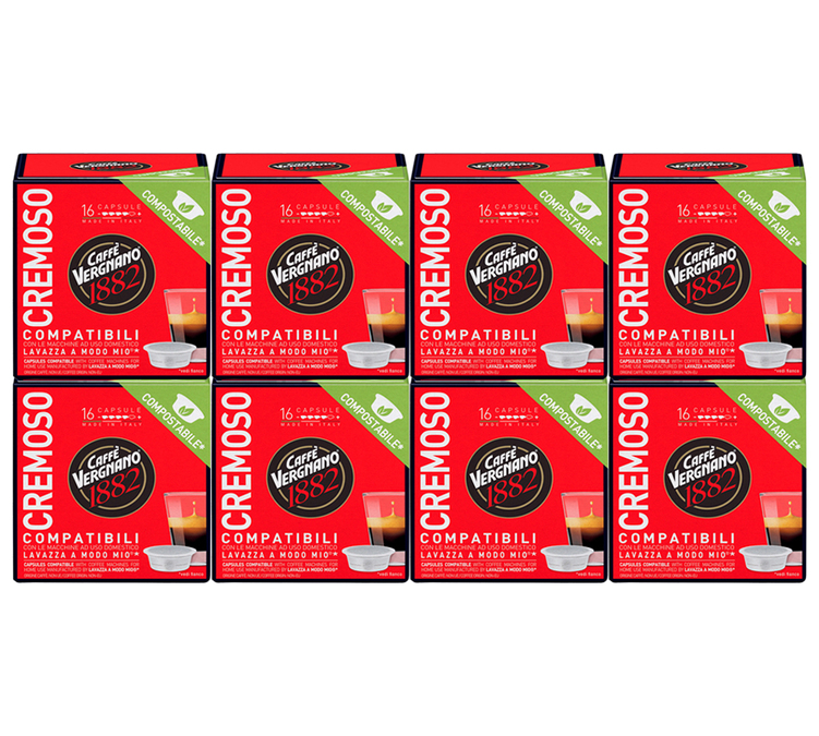 128 Cápsulas compostáveis compatíveis com A Modo Mio Lavazza Cremoso - CAFFE VERGNANO