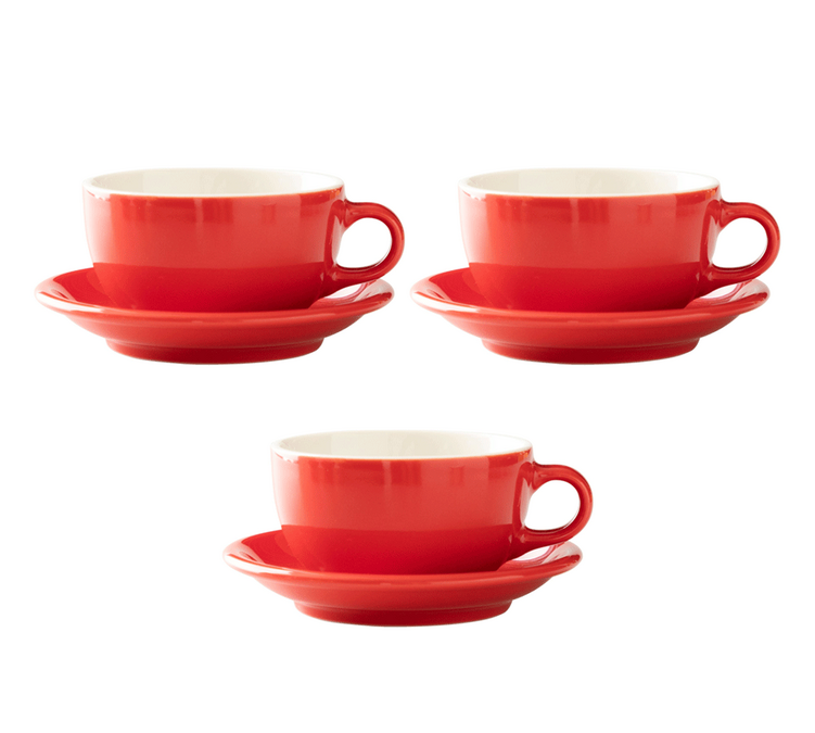 Juego de 3 tazas y 3 platillos Latte Bowl rojo - ORIGAMI