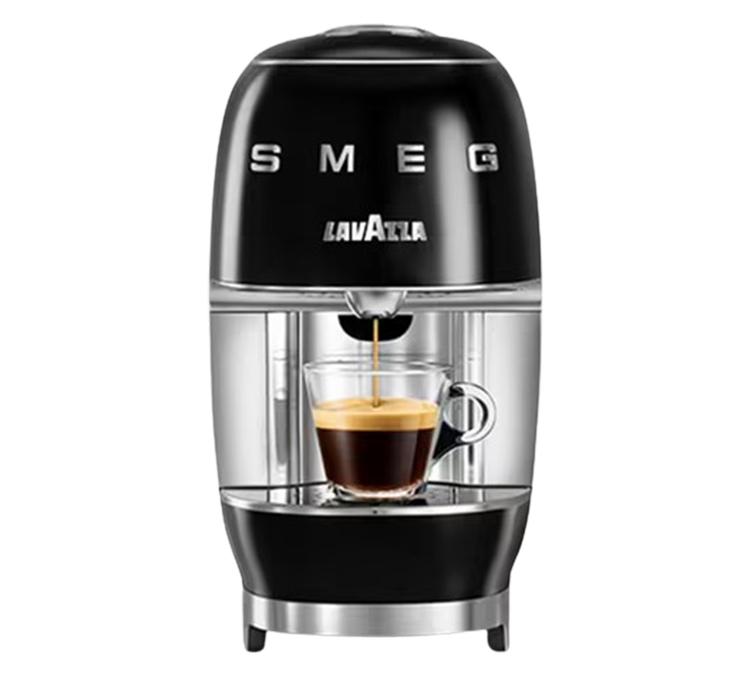 „A Modo Mio“ kapsulinė kava, „Smeg LM 200“, juoda spalva, gamintojas „LAVAZZA“ + dovanų rinkinys.