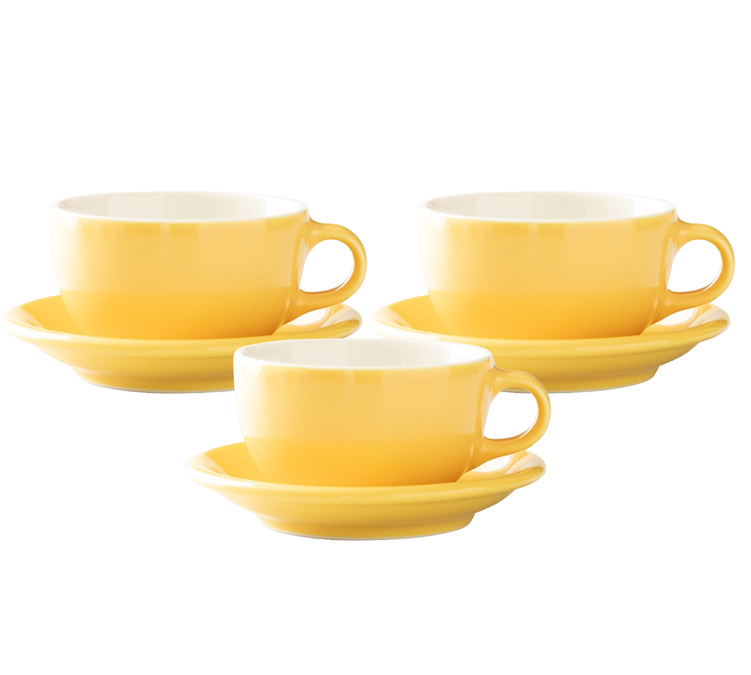 3 tazze e piattini gialli da 25 cl, modello Latte Bowl - ORIGAMI