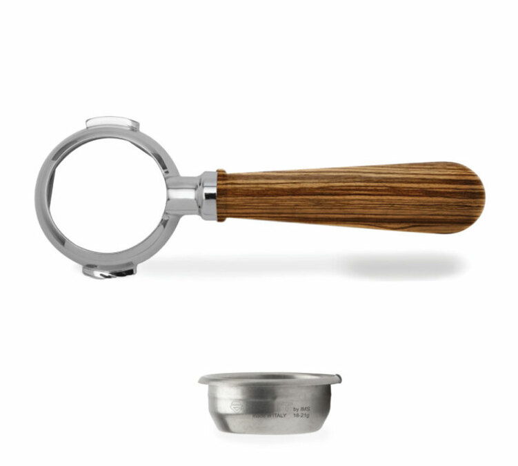 Alj nélküli portafilter LELIT 58 mm cédrusfa zebranóból + 2 csészés szűrő