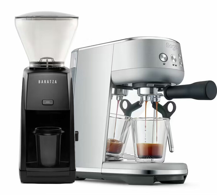 Macchina espresso SAGE The Bambino acciaio inox + Macinacaffè BARATZA Encore ESP nero