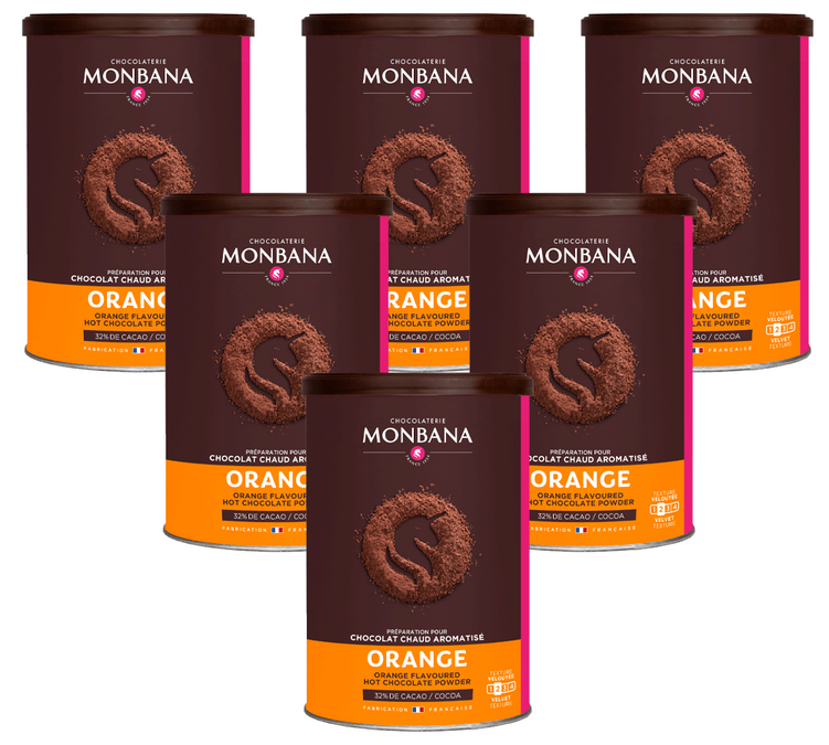 Pakiranje od 6 praškastih čokolada za profesionalnu upotrebu, okusa naranče, 6 x 250 g - Monbana.