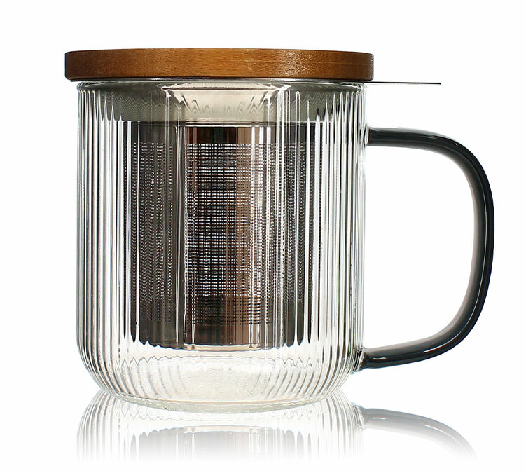 Te-kanne i glass, 300 ml, røykgrå, med lokk i akasietre, OGO Living.
