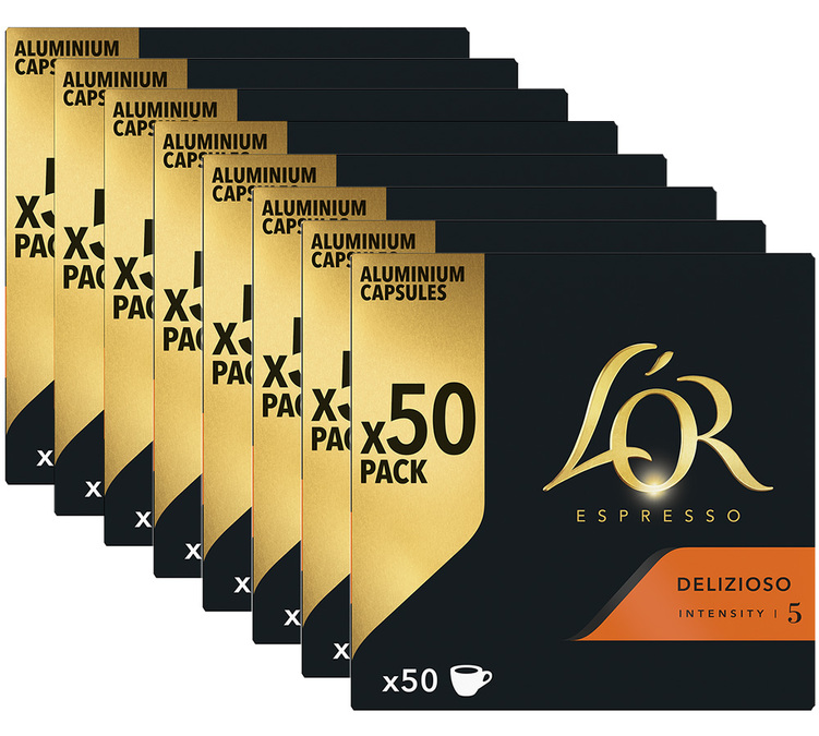 400 κάψουλες, συμβατές με τις μηχανές Nespresso* Original, γεύση Delizioso, για επαγγελματική χρήση – L'OR ESPRESSO.