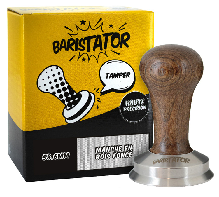 Tamper da caffè professionale BARISTATOR 58.6mm alta precisione Legno scuro