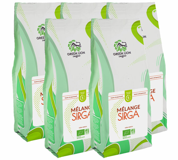 5 kg café em grão para profissionais Biológico A Mistura Sirga 100% Arábica - Green Lion Coffee