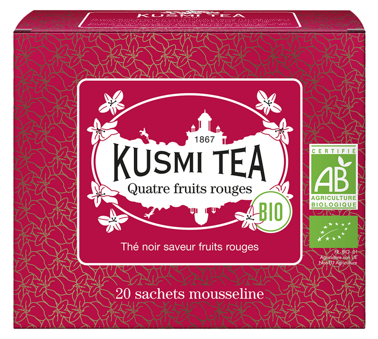 Биологичен Черен Чай с Четири Червени Плода - 20 сашета - KUSMI TEA