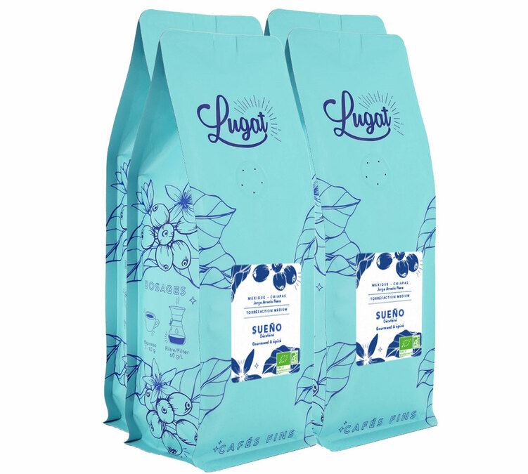 1kg - Caffè in Grani per Professionisti Messico Sueño - Decaffeinato ad Acqua - Lugat