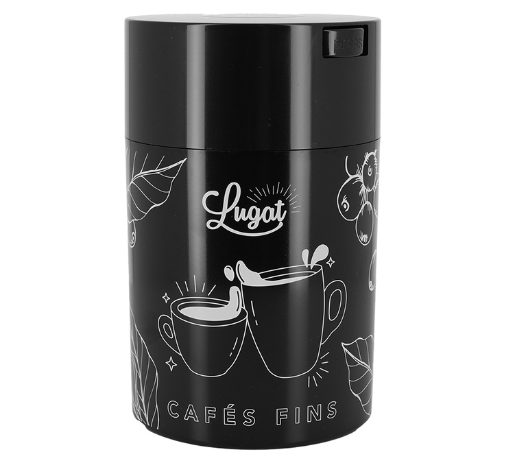 Professional black storage container with air vacuum 500g - Cafés Lugat