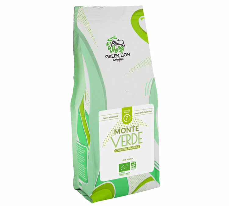 250 g – Café em grão para profissionais, biológico, da marca Monte Verde, com certificação de comércio justo – Green Lion Coffee.