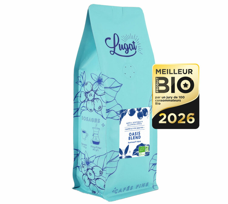 1 kg Ekologiska Kaffebönor för Professionella Oasis Blend - Utsedd till Bästa Ekologiska Produkt - Cafés Lugat