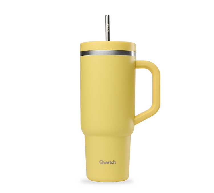 Botella térmica con pajita Travel cup amarillo limón - 90 cl - QWETCH