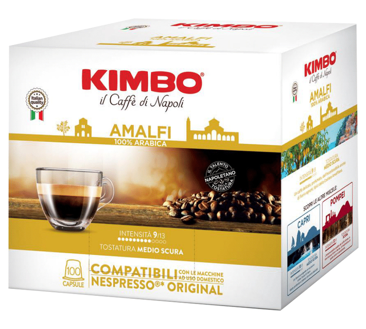 100 kapsułek kompatybilnych z systemem Nespresso* Original, smak Amalfi, 100% Arabica, przeznaczone dla profesjonalistów – KIMBO.