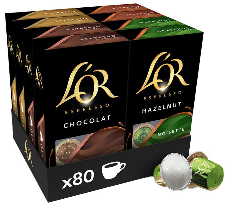 80 κάψουλες, συμβατές με τις μηχανές Nespresso* Original – 4 αρωματισμένες ποικιλίες καφέ – L'OR ESPRESSO