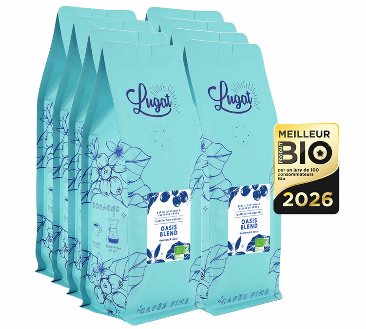 8 kg - Bio-Kaffeebohnen für Profis Oasis Blend - Ausgezeichnet als Bestes Bio-Produkt - Cafés Lugat