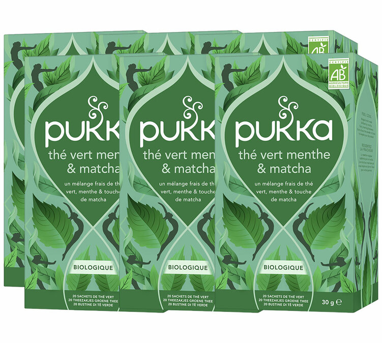 Chá verde para profissionais menta e matcha Biológico - 6 x 20 saquetas - PUKKA