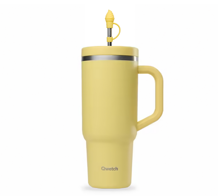 Borraccia termica con cannuccia e beccuccio - Travel cup giallo limone - 90 cl - QWETCH