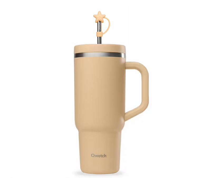 Termos boca s cjevčicom i poklopcem – putna šalica, boja: marelica – 90 cl – QWETCH