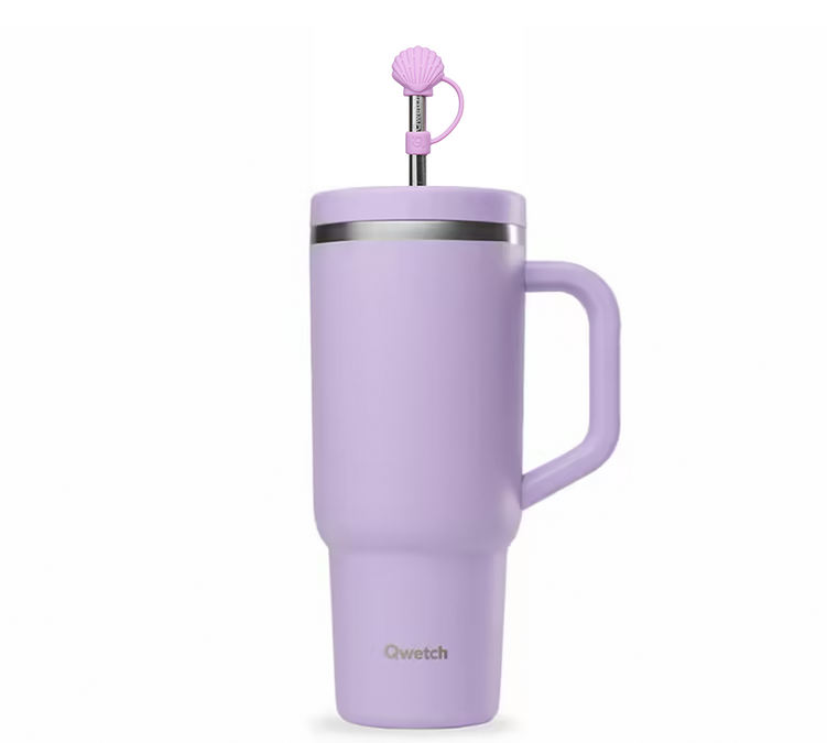 Terminis butelis su šiaudeliu ir dangteliu – „Travel Cup“ serijos, levandų spalvos – 90 ml – „QWETCH“