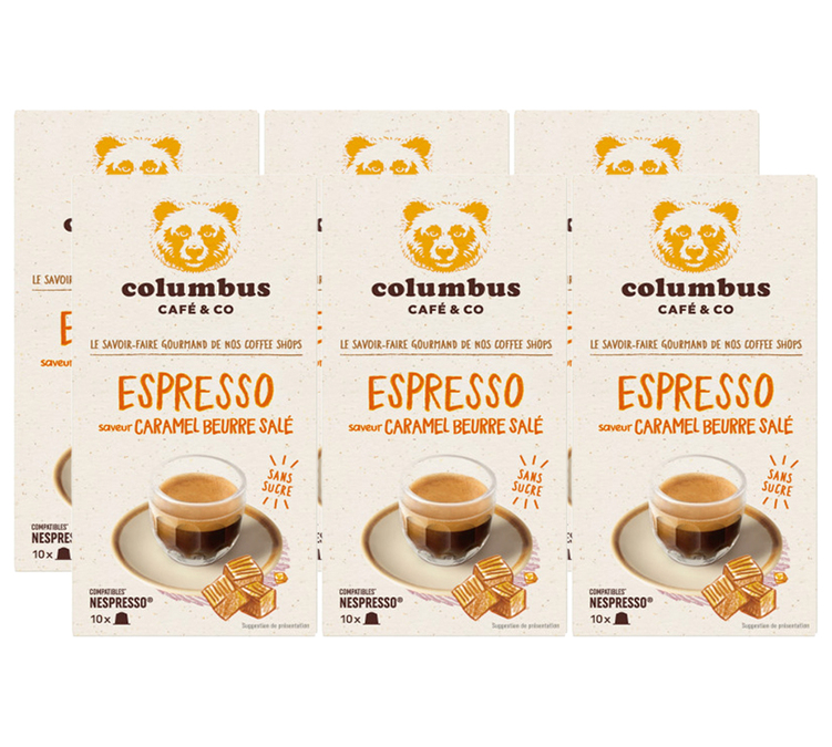 60 Nespresso® compatible capsules Salted Caramel Butter Espresso flavor - COLUMBUS CAFE & CO