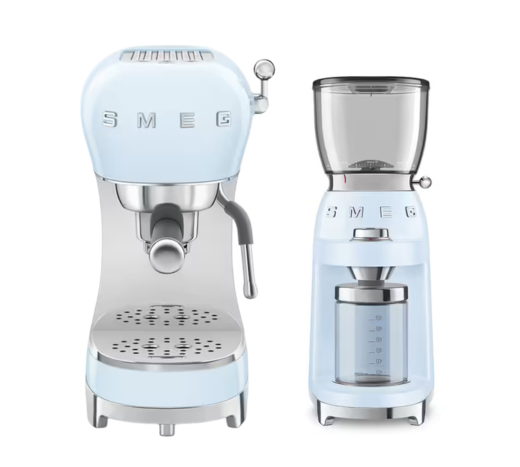SMEG ECF02PBEU Espresso Machine + SMEG CGF11PBEU Coffee Grinder