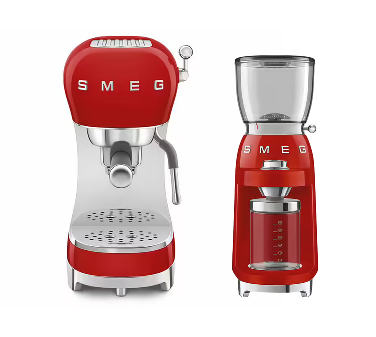 SMEG ECF02RDEU Espressógép + SMEG CGF01RDEU Kávédaráló