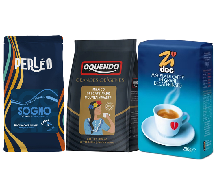 3 x 250 g – Café em grão – Embalagem de cafés descafeinados, intensos e aromáticos –