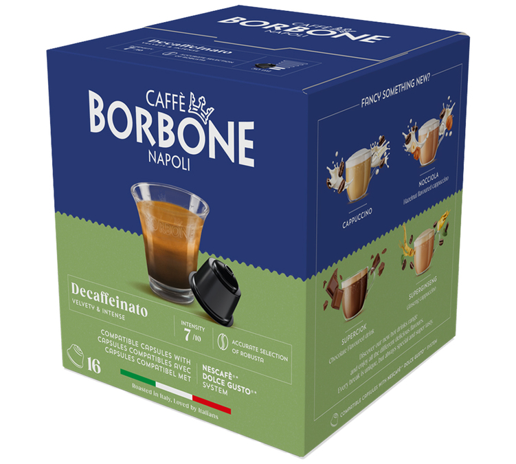 16 cápsulas compatibles con Nescafé Dolce Gusto*, descafeinadas - CAFFE BORBONE.