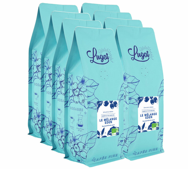 8 kg di caffè in grani biologico per uso professionale – la miscela Eden – LUGAT