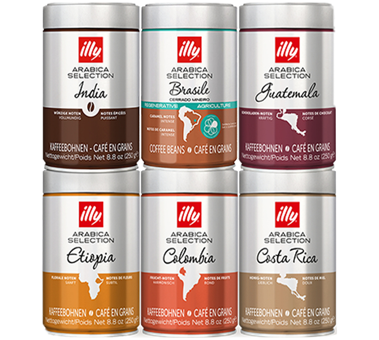 6 opakowań po 250 g – Kawa ziarnista – Zestaw próbny Arabica Sélection – ILLY