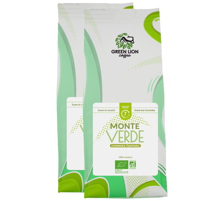 2 confezioni da 1 kg – Caffè in grani – Monte Verde Bio (Commercio equo e solidale) – GREEN LION COFFEE