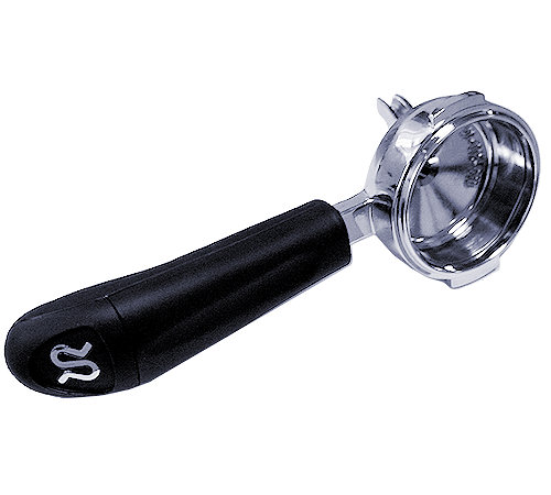 Sárgaréz szűrőtartó, 58 mm-es, kétcsöves, Rancilio eszpresszógéphez, logóval.
