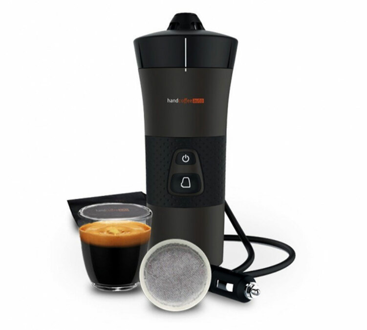 Handpresso Handcoffee Auto 12V kaffebryggare för Senseo-kapslar, inklusive skyddsfodral och -gåvoset.