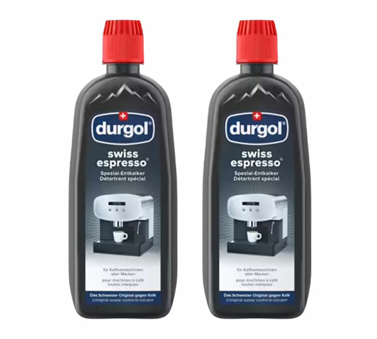 2 flaconi di anticalcare DURGOL per macchine da caffè espresso, adatti a tutti i modelli, 500 ml.