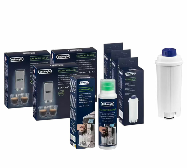 Pacote de manutenção para 6 meses: Filtros DLSC002 – Produtos descalcificantes DLSC200 – Produtos de limpeza DLSC550 DELONGHI.