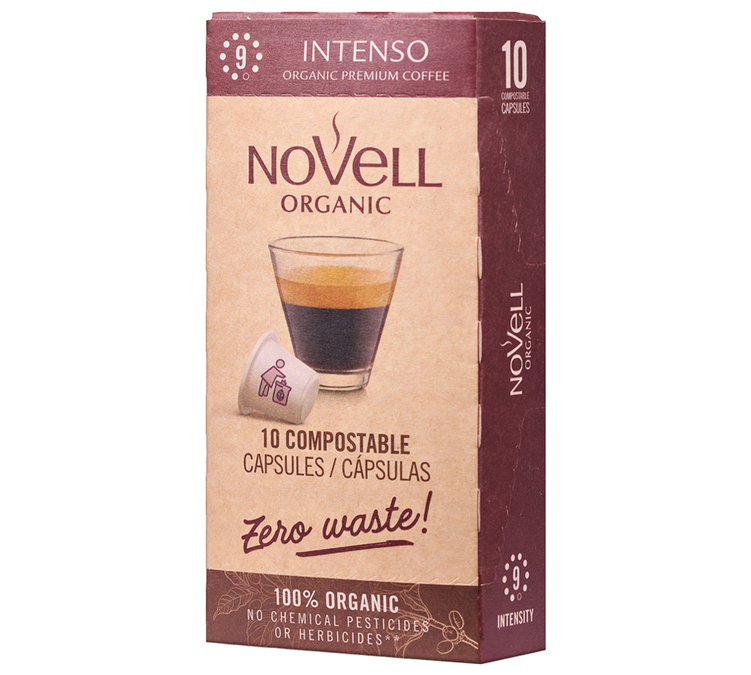 10 капсули, съвместими с Nespresso* Original, био кафе Intenso, предназначени за професионална употреба – NOVELL.