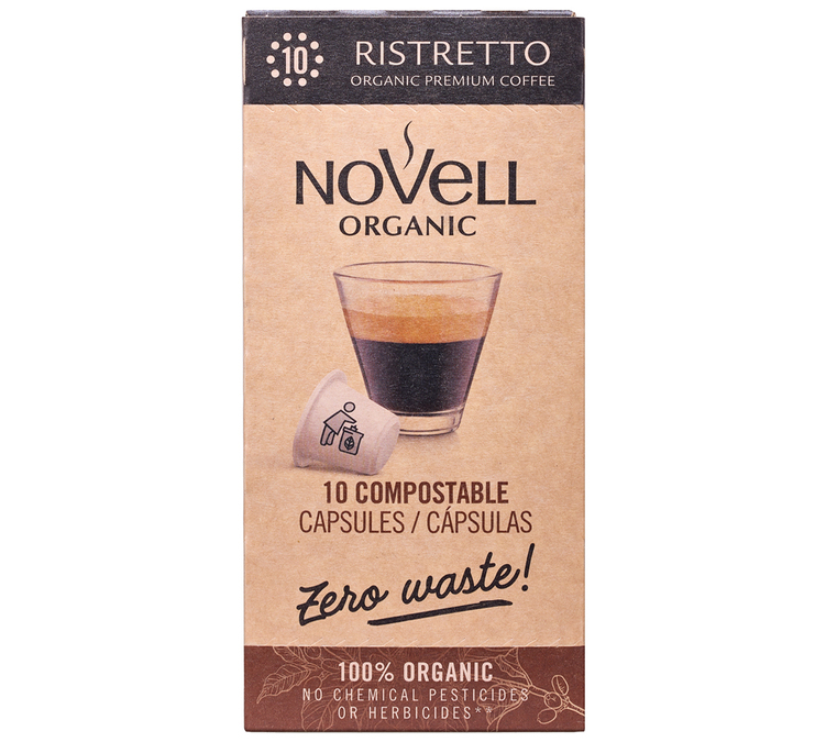 10 cápsulas compatíveis com Nespresso* Original Ristretto Bio para uso profissional – NOVELL