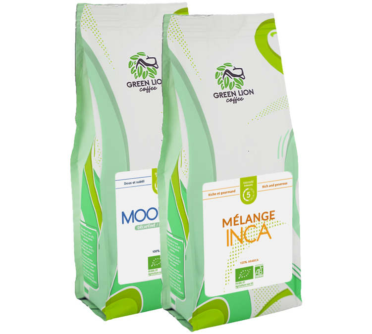 2 x 250 г - млевена кафа - мешавина „Inca“ и „Déca Moonlight Bio“ - GREEN LION COFFEE