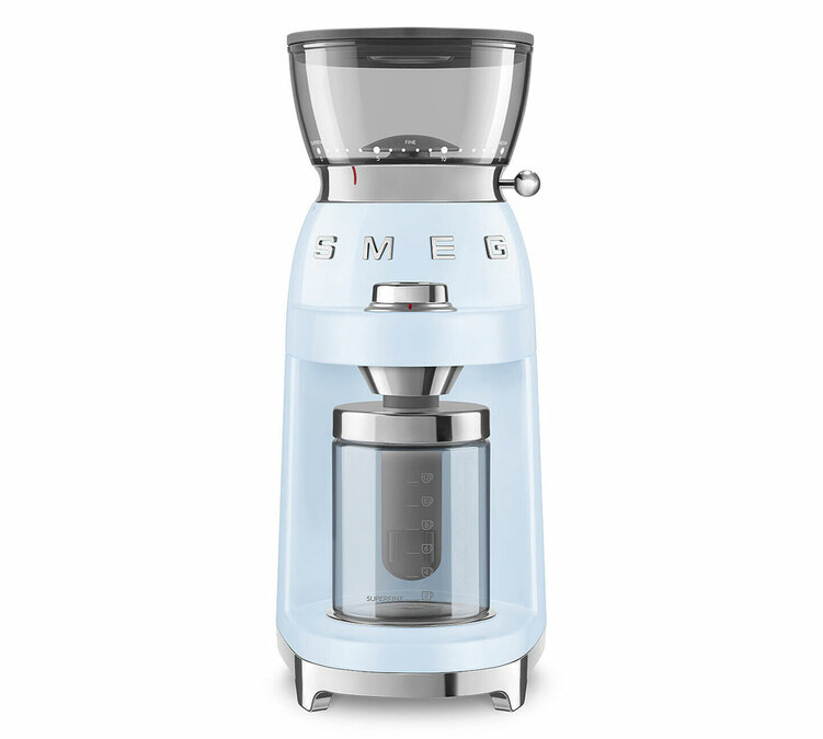 SMEG CGF03 kaffekvern, 1950-tallsstil, azurblå.