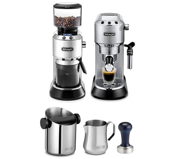DELONGHI Barista-Set ECKG6821.M, bestehend aus einer Dedica-Espressomaschine und einer Kaffeemühle + Zubehör.