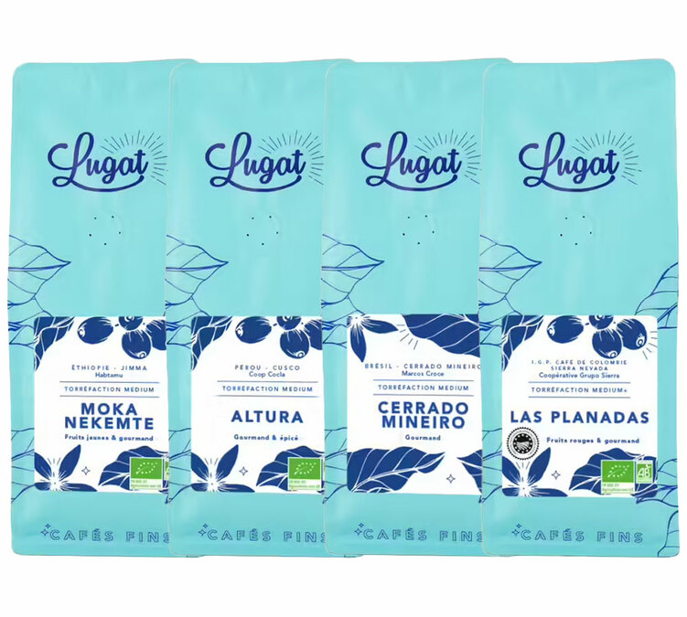 4 x 250 g – Kaffebönor – Provpaket med 4 olika ursprung: Etiopien, Brasilien, Colombia, Peru – LUGAT