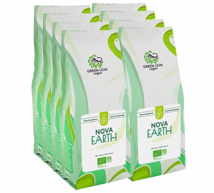 8 кг кафе на зърна за професионална употреба, марка Nova Earth (бивша Terre d'Avenir) – Green Lion Coffee.