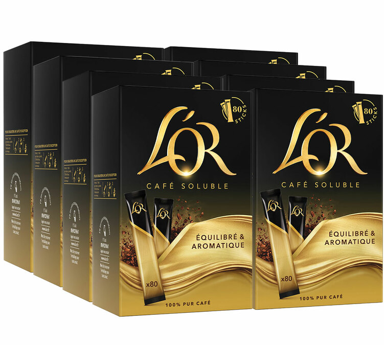8 pakkausta, à 80 annospussia per pakkaus – ammattikäyttöön tarkoitettua, helposti liukenevaa kahvia – 100-prosenttista Arabica-kahvia – L'OR