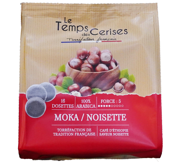 16 minkštų „Noisette“ kavos kapsulių, skirtų „Senseo®“ kavos aparatams – „LE TEMPS DES CERISES“
