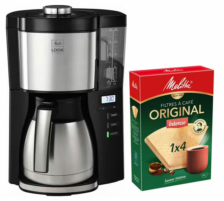 Kaffeemaschine Look V Therm Timer 1025-18 + Original Intense Kaffeefilter 1x4 x80 – Melitta